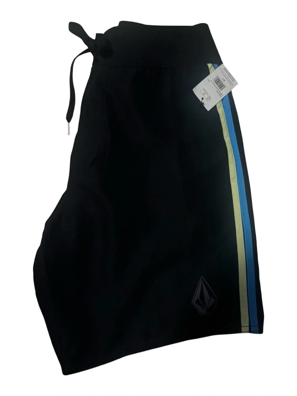 Volcom Black Boardshorts with Blue & Lime Side Stripes